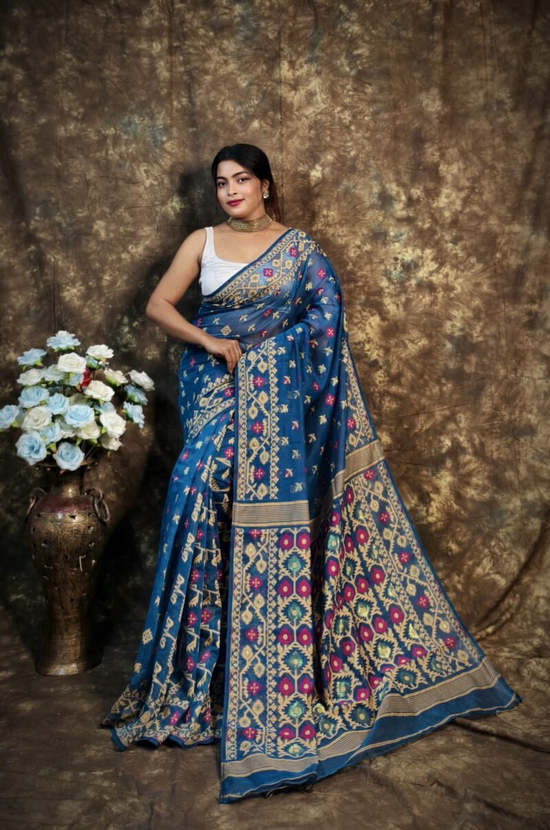 Shubhashini Allover Blue Soft Jamdani Saree