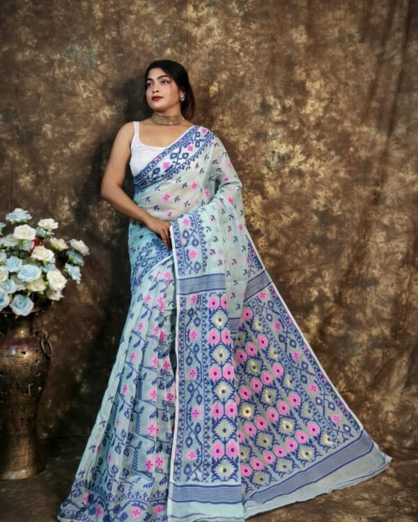 Shubhashini Allover Light Teal Soft Jamdani Saree