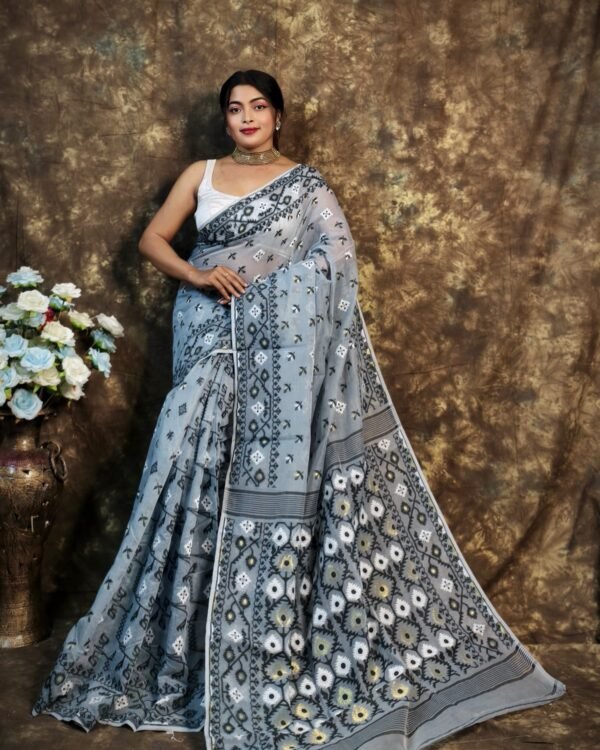 Shubhashini Allover Gray Soft Jamdani Saree