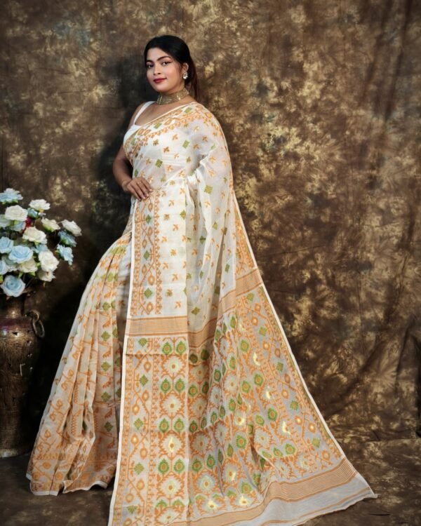 Shubhashini Allover Cream Baige Soft Jamdani Saree
