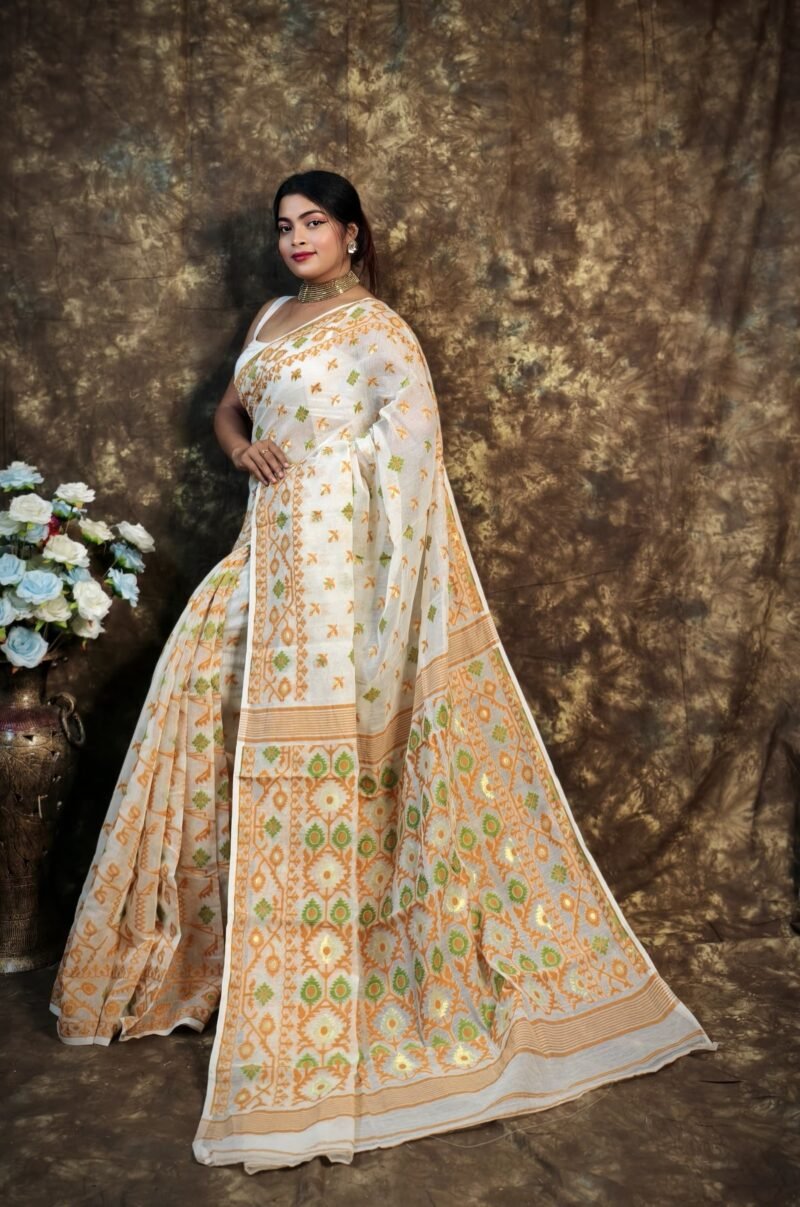 Shubhashini Allover Cream Baige Soft Jamdani Saree