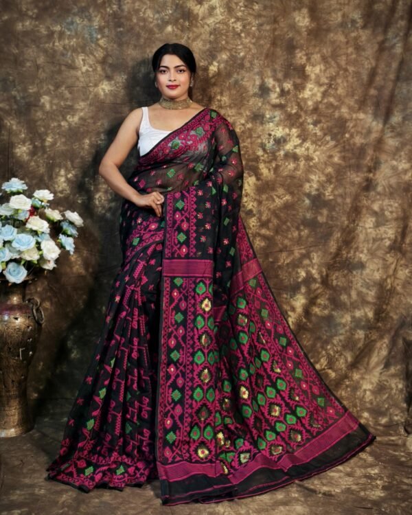 Shubhashini Allover Black Soft Jamdani Saree