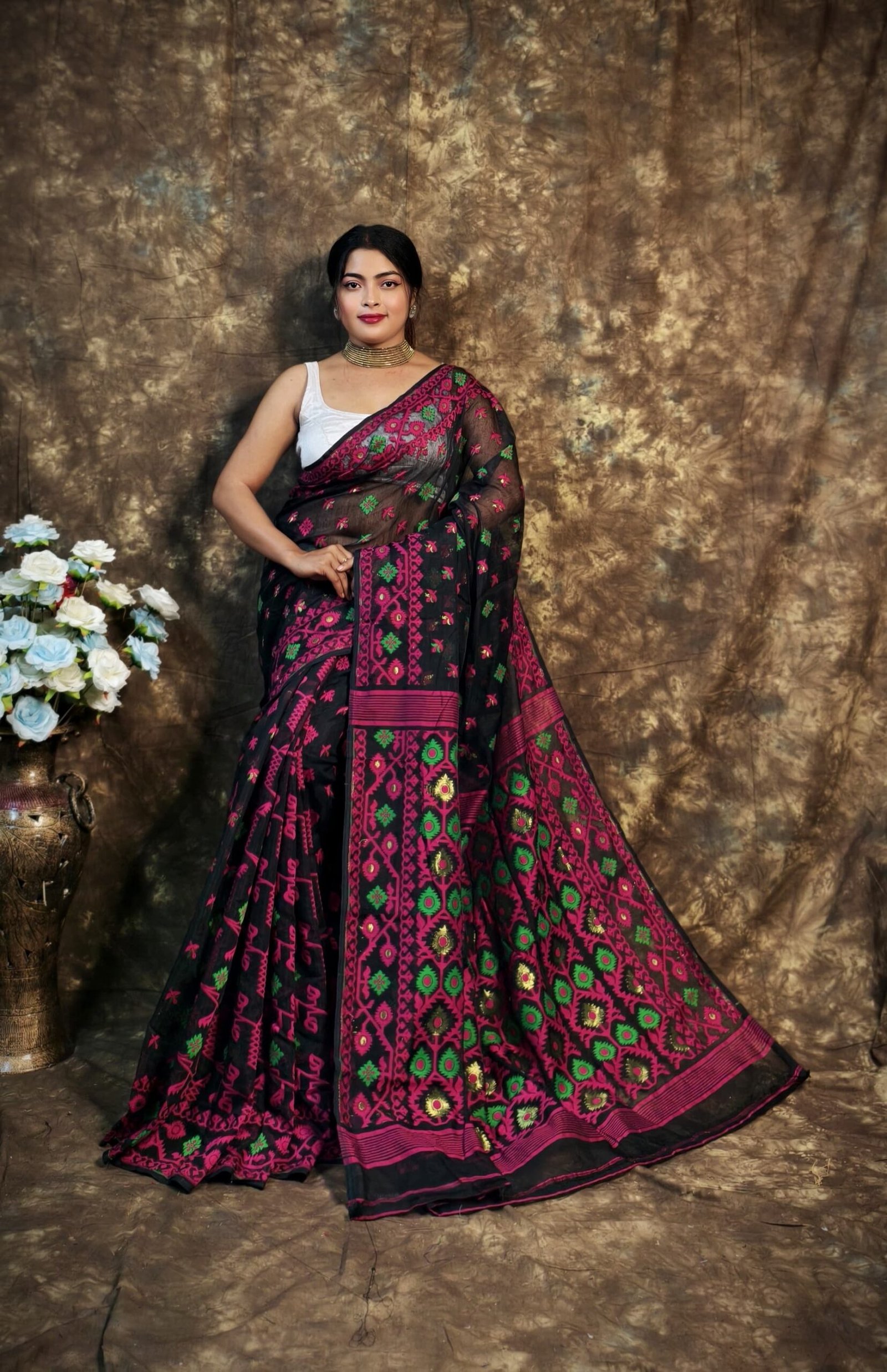 Shubhashini Allover Black Soft Jamdani Saree