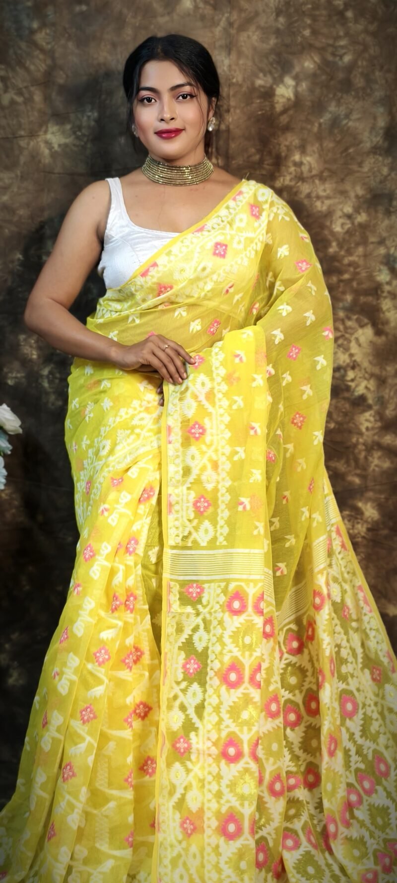 Shubhashini Allover Yellow Soft Jamdani Saree - Image 2