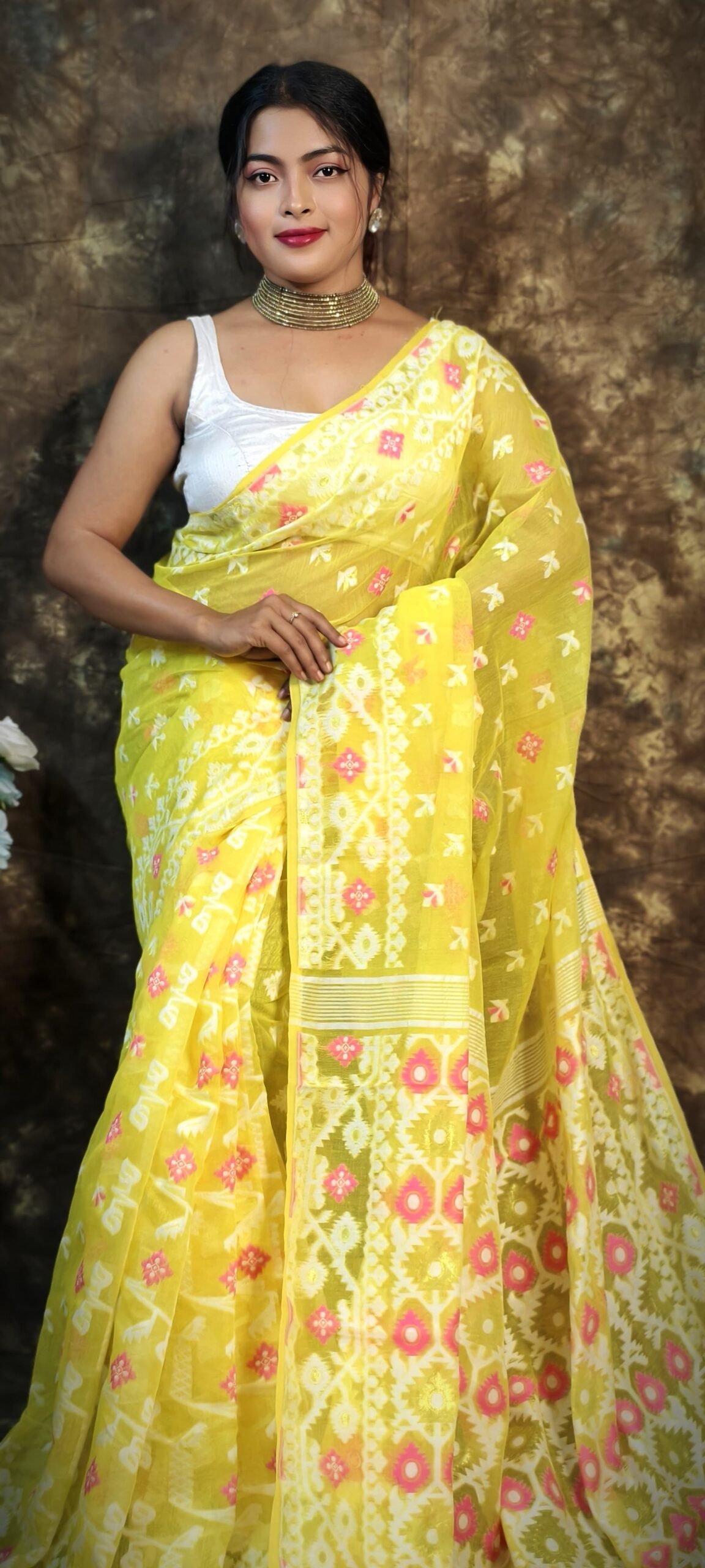 Shubhashini Allover Yellow Soft Jamdani Saree - Image 2