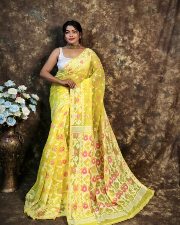 Shubhashini Allover Yellow Soft Jamdani Saree