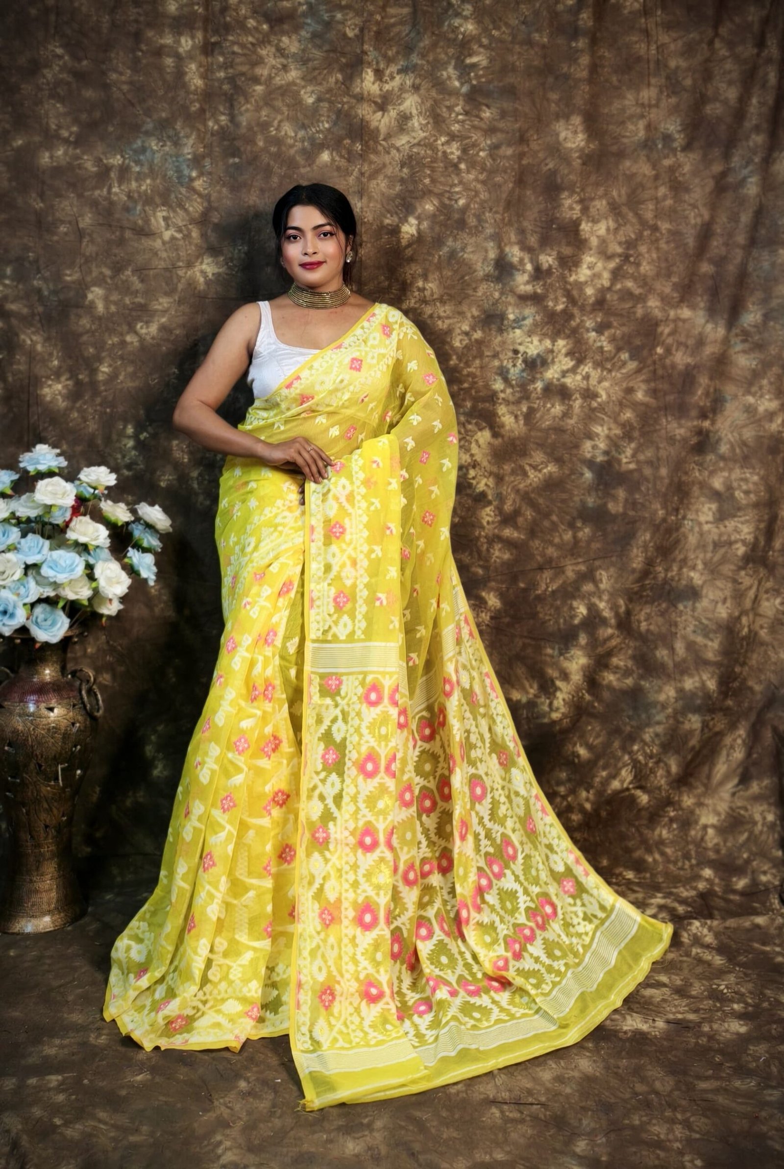 Shubhashini Allover Yellow Soft Jamdani Saree