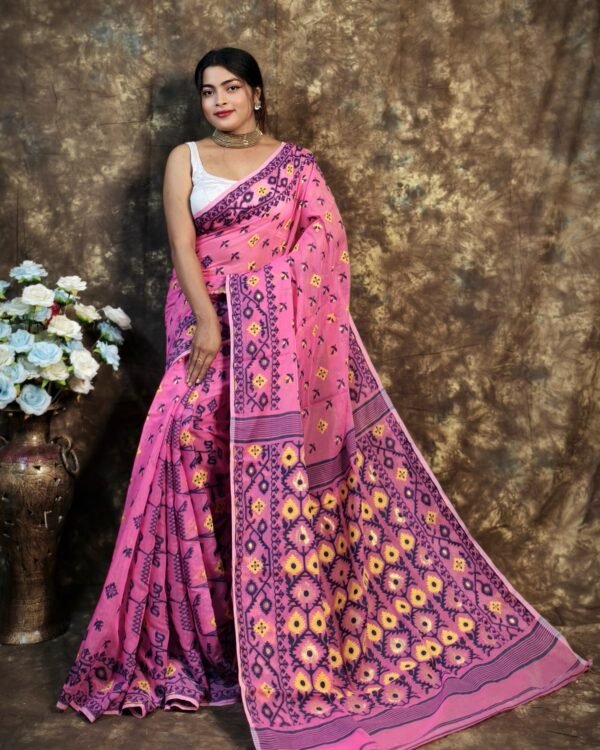 Shubhashini Allover Pink Soft Jamdani Saree