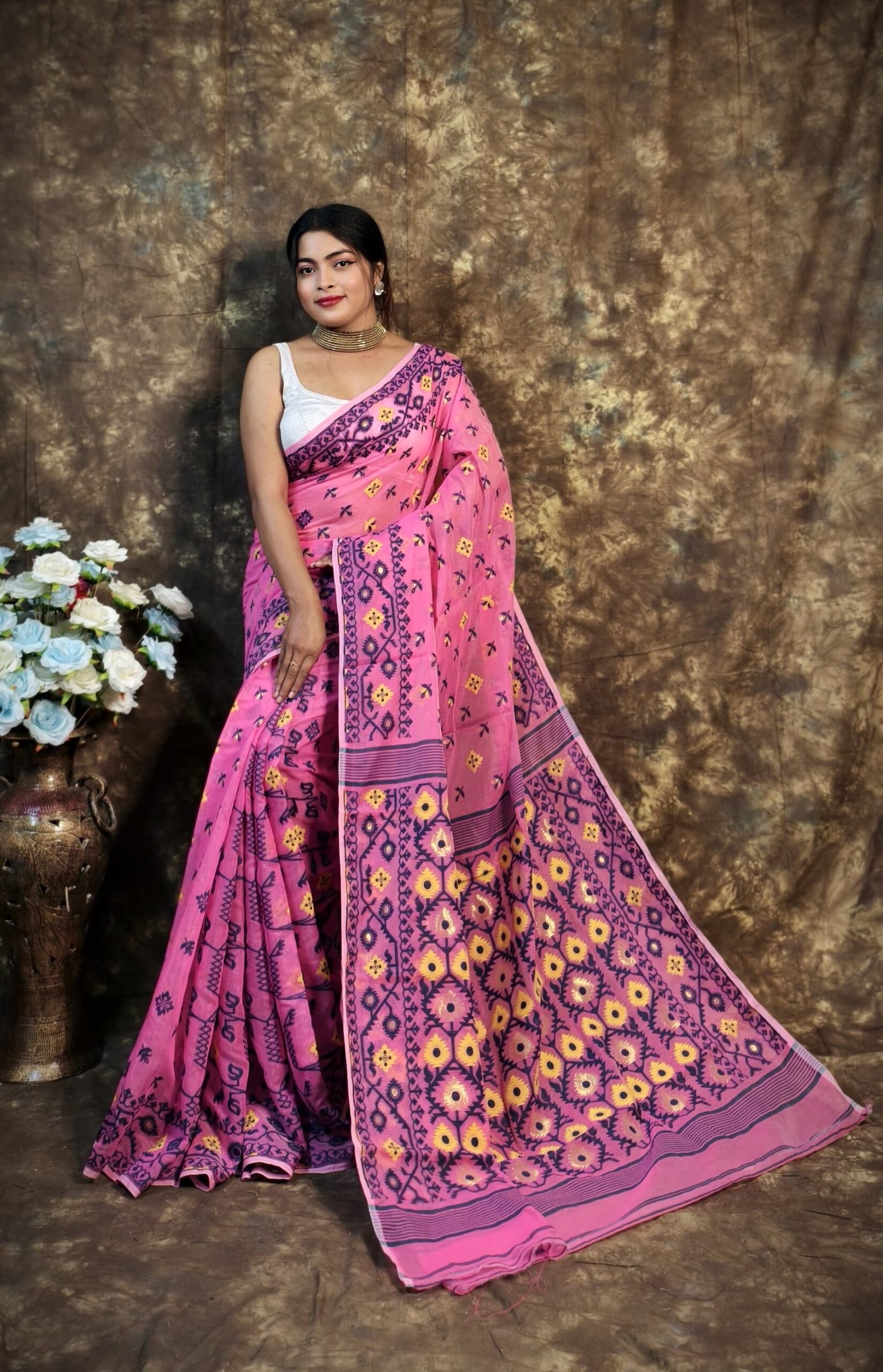 Shubhashini Allover Pink Soft Jamdani Saree