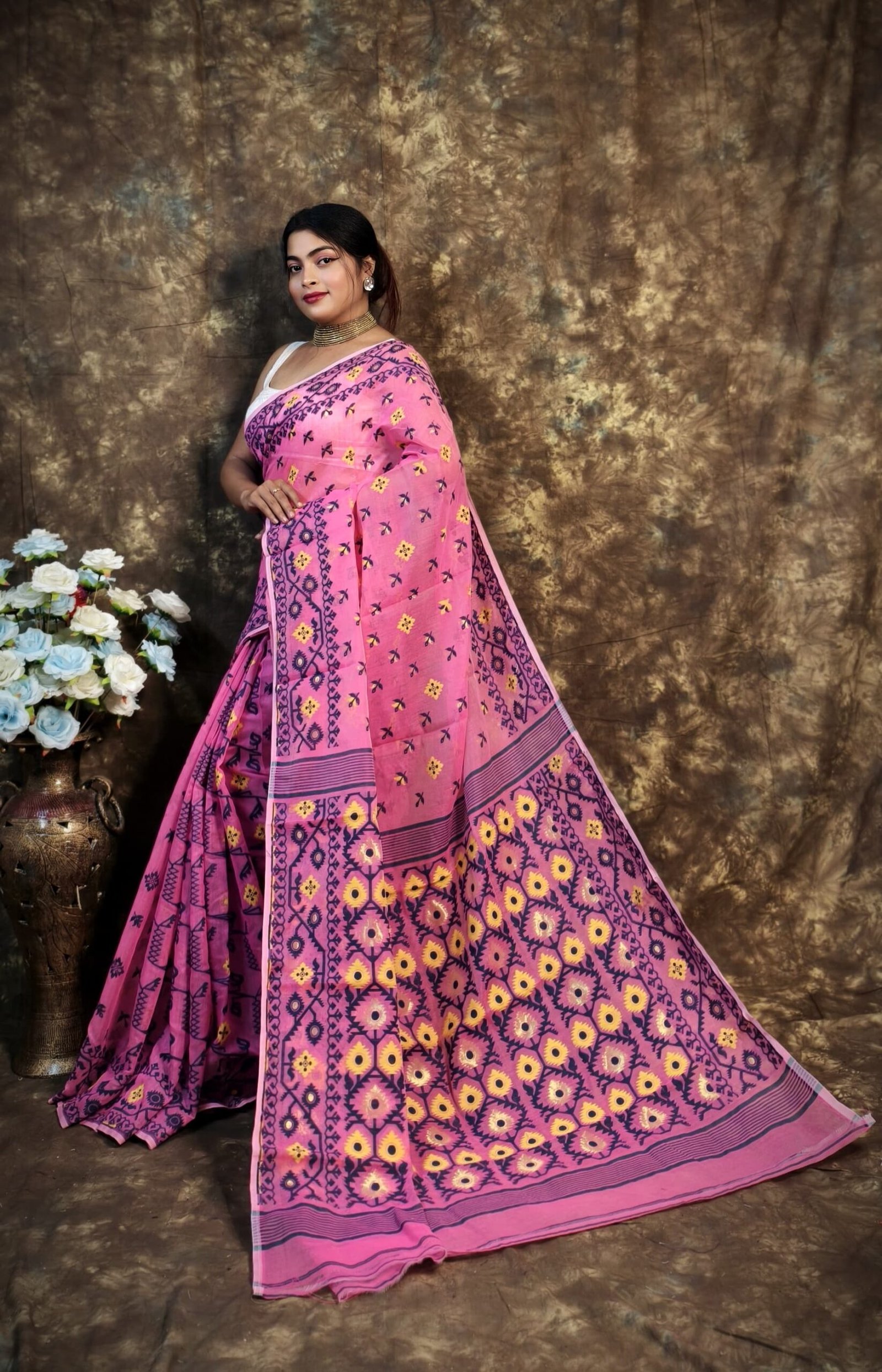 Shubhashini Allover Pink Soft Jamdani Saree - Image 4