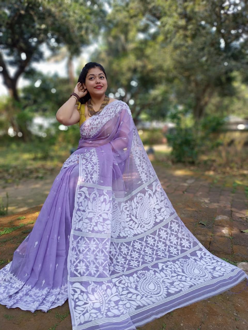 Purple Soft Allpona Dhakai Jamdani Saree