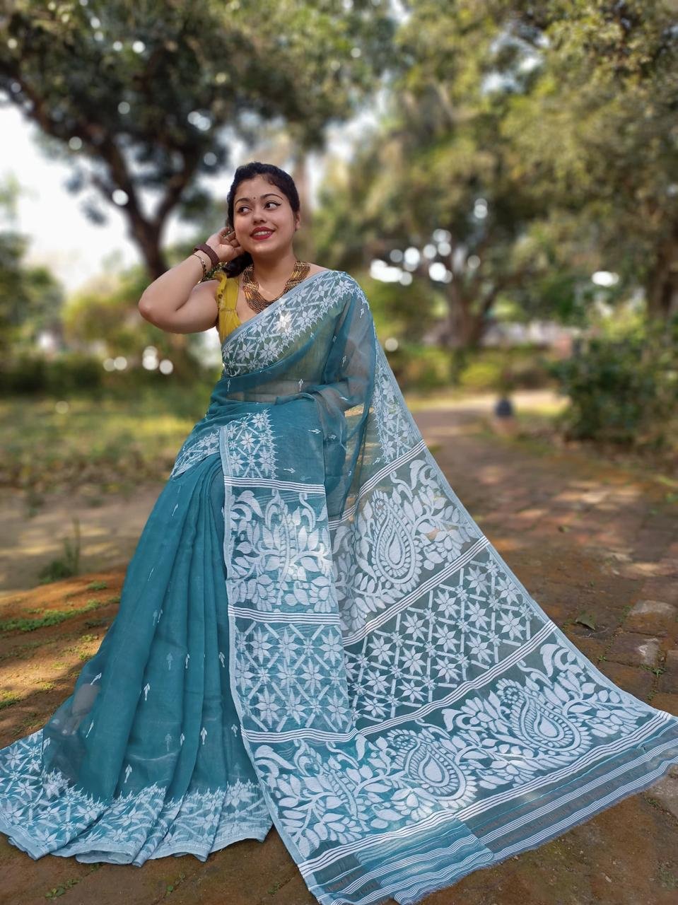 King Green Soft Allpona Dhakai Jamdani Saree