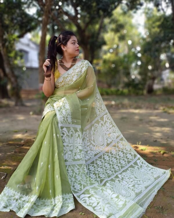 Pasta Soft Allpona Dhakai Jamdani Saree