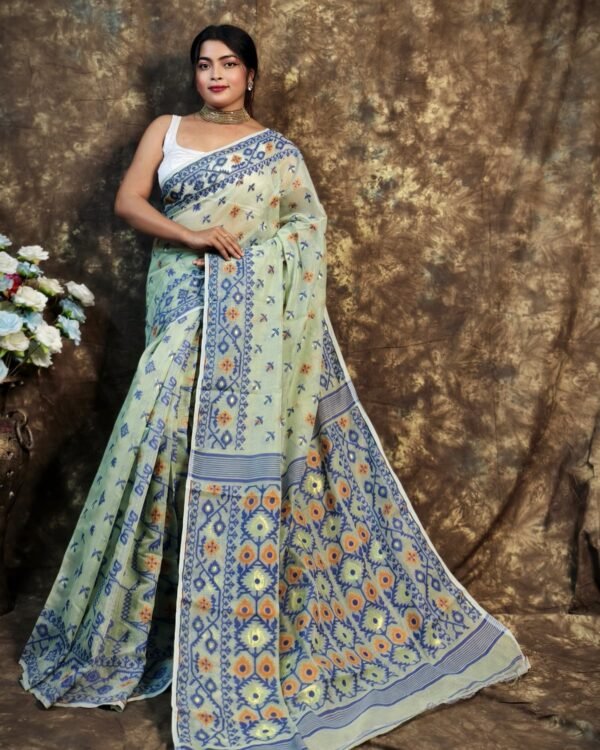 Shubhashini Allover Olive Soft Jamdani Saree
