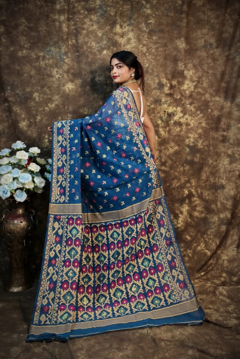 Shubhashini Allover Blue Soft Jamdani Saree - Image 3