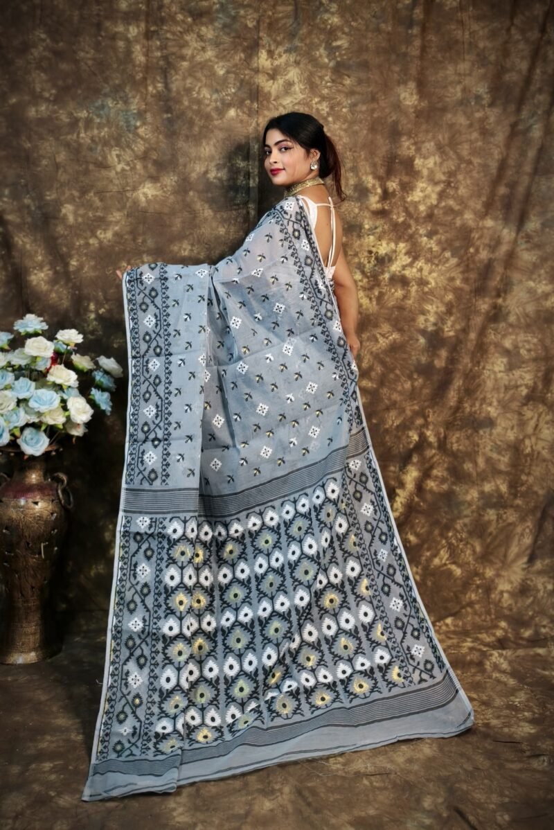 Shubhashini Allover Gray Soft Jamdani Saree - Image 3
