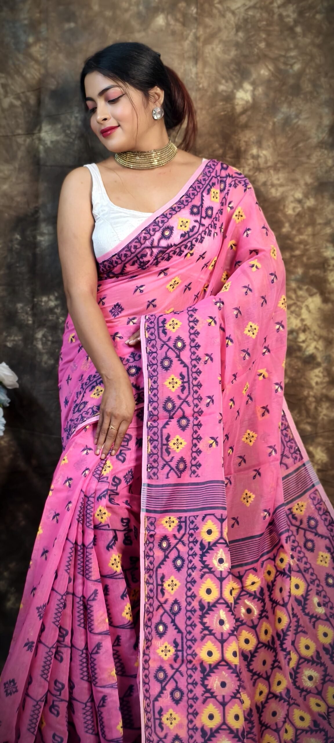 Shubhashini Allover Pink Soft Jamdani Saree - Image 3