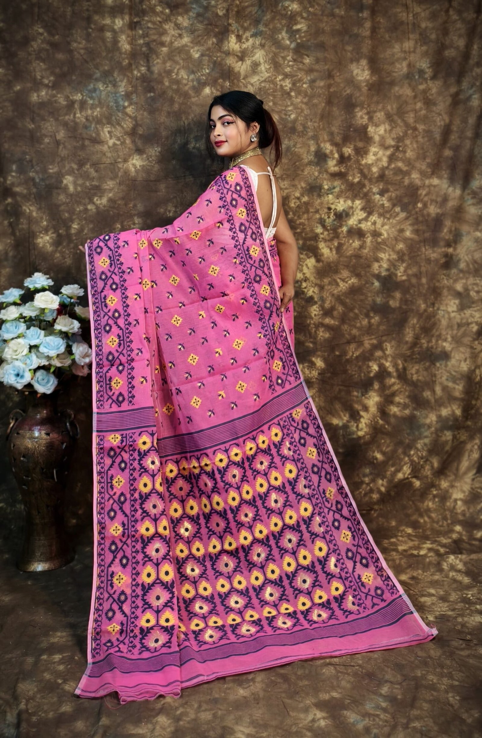 Shubhashini Allover Pink Soft Jamdani Saree - Image 2