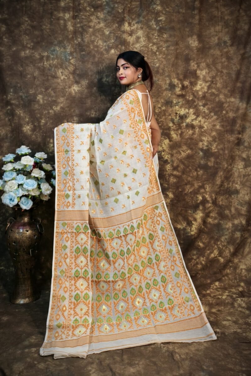 Shubhashini Allover Cream Baige Soft Jamdani Saree - Image 3