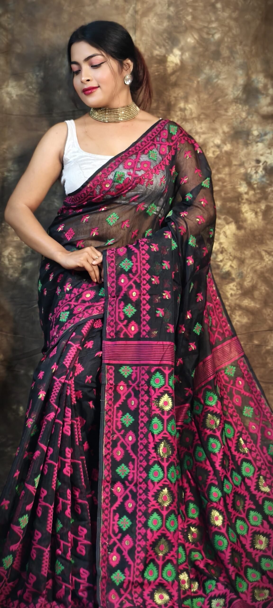 Shubhashini Allover Black Soft Jamdani Saree - Image 2