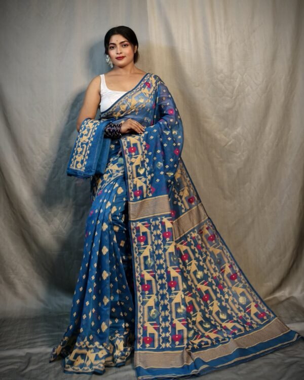 Nrittanjoli Allover Blue Soft Jamdani Saree