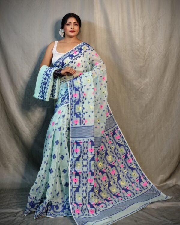 Nrittanjoli Allover Light Teal Soft Jamdani Saree