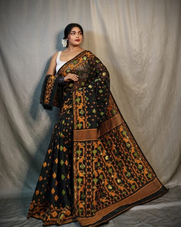 Nrittanjoli Allover Black Soft Jamdani Saree