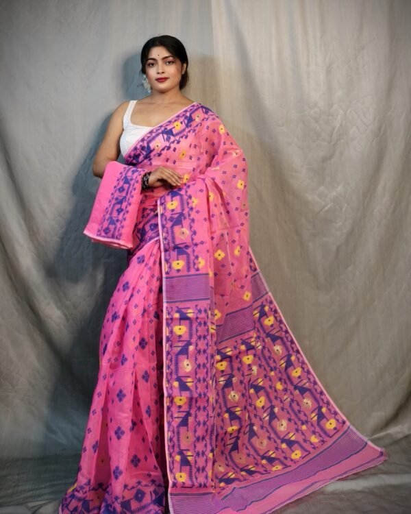 Nrittanjoli Allover Pink Soft Jamdani Saree