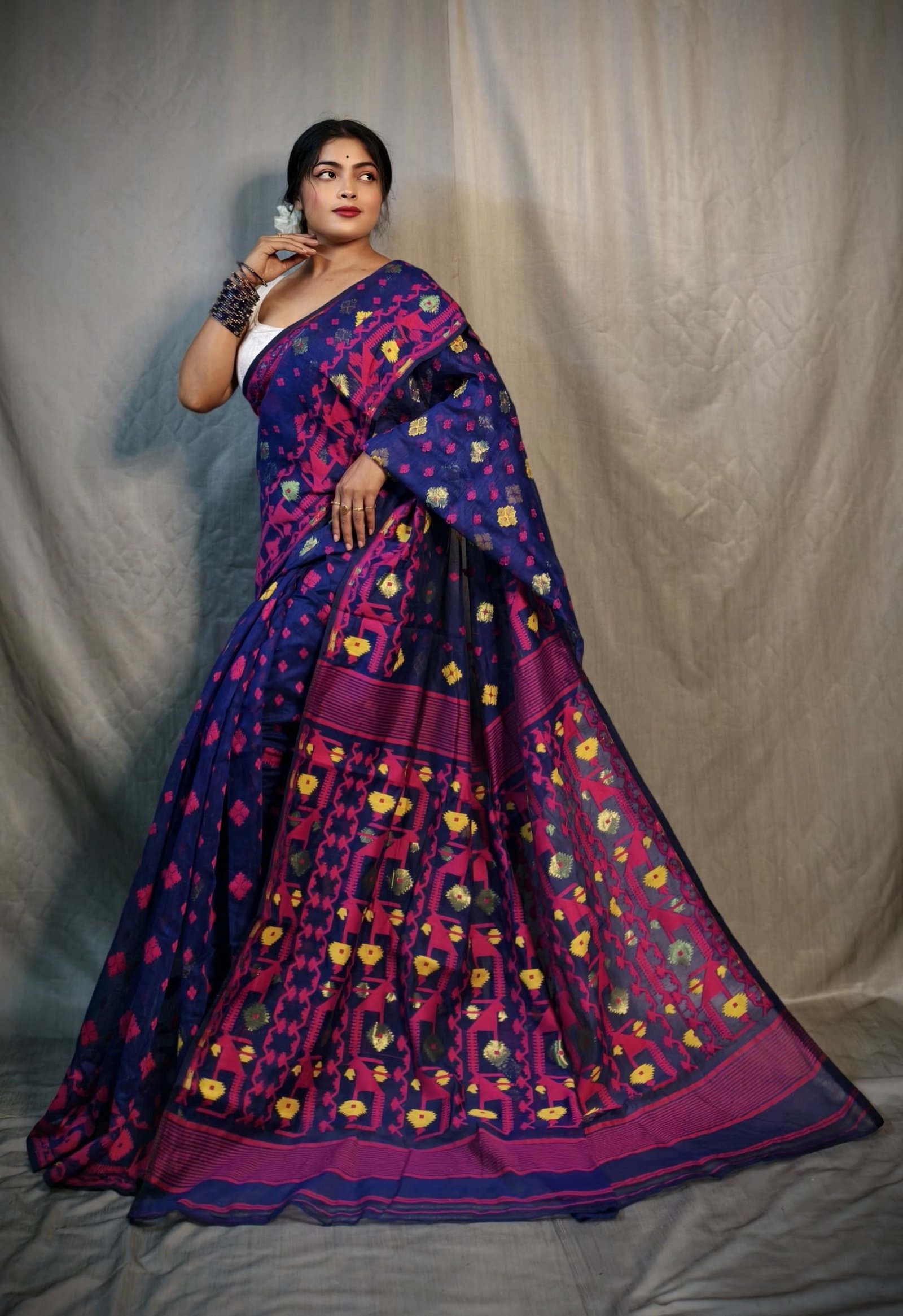 Nrittanjoli Allover Blue Soft Jamdani Saree - Image 4