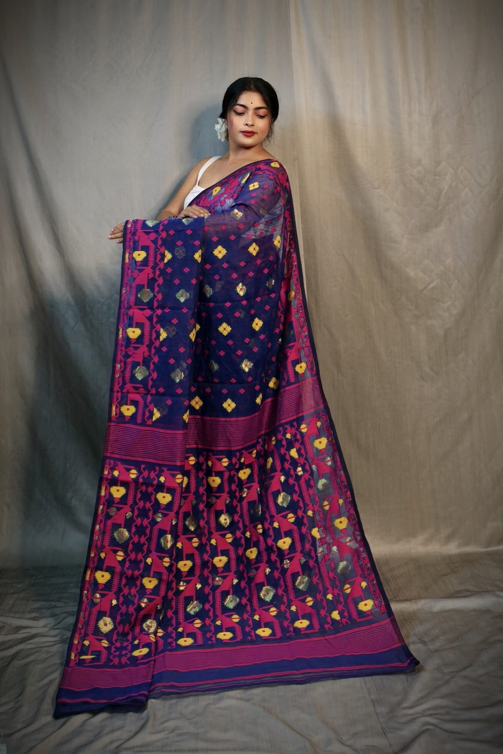 Nrittanjoli Allover Blue Soft Jamdani Saree - Image 2