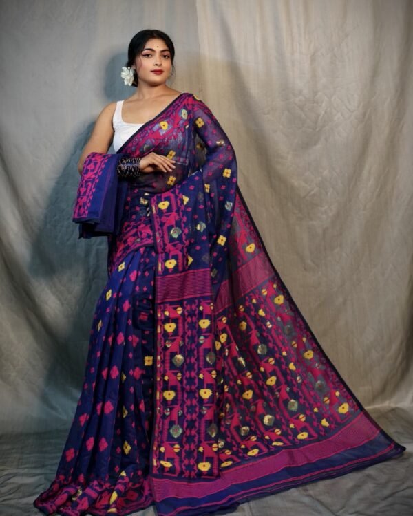 Nrittanjoli Allover Blue Soft Jamdani Saree