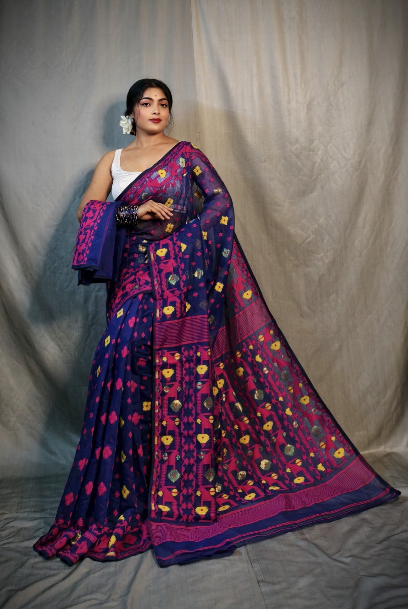 Nrittanjoli Allover Blue Soft Jamdani Saree