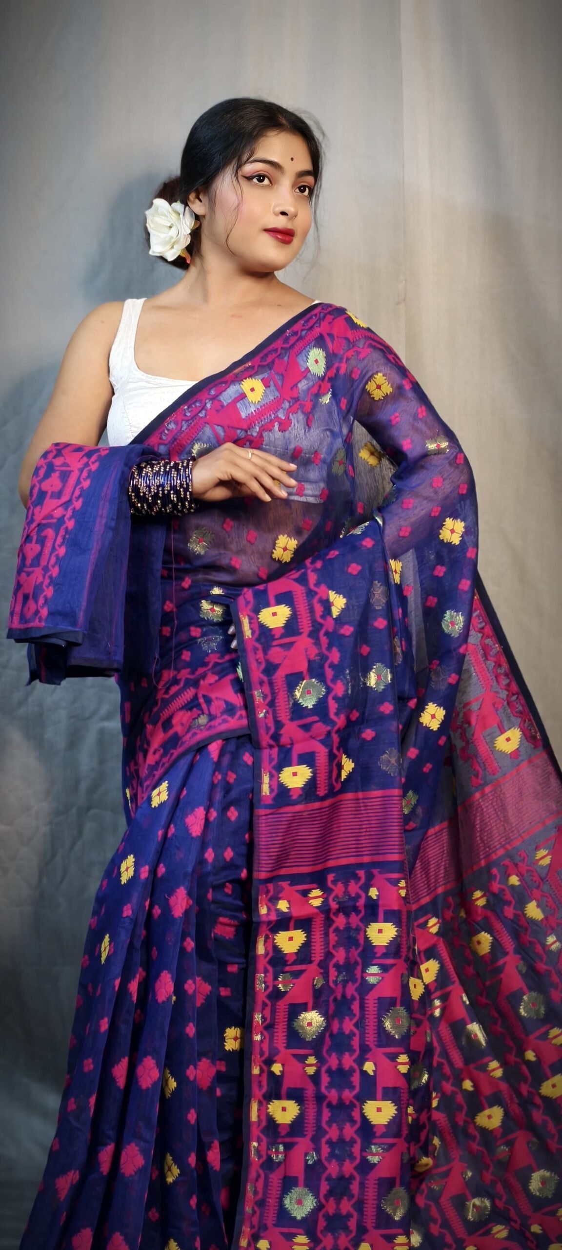 Nrittanjoli Allover Blue Soft Jamdani Saree - Image 3