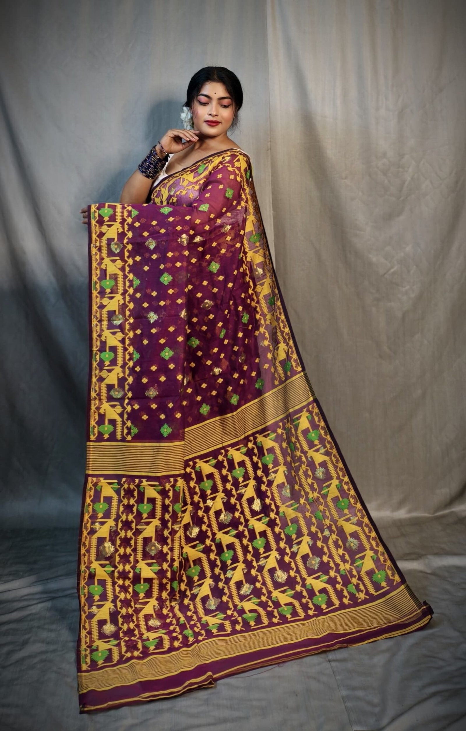Nrittanjoli Allover Deep Wine Soft Jamdani Saree - Image 2