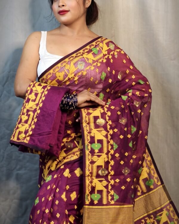 Nrittanjoli Allover Deep Wine Soft Jamdani Saree