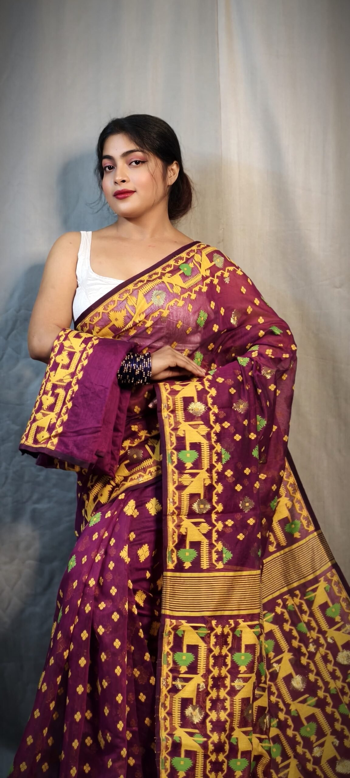 Nrittanjoli Allover Deep Wine Soft Jamdani Saree