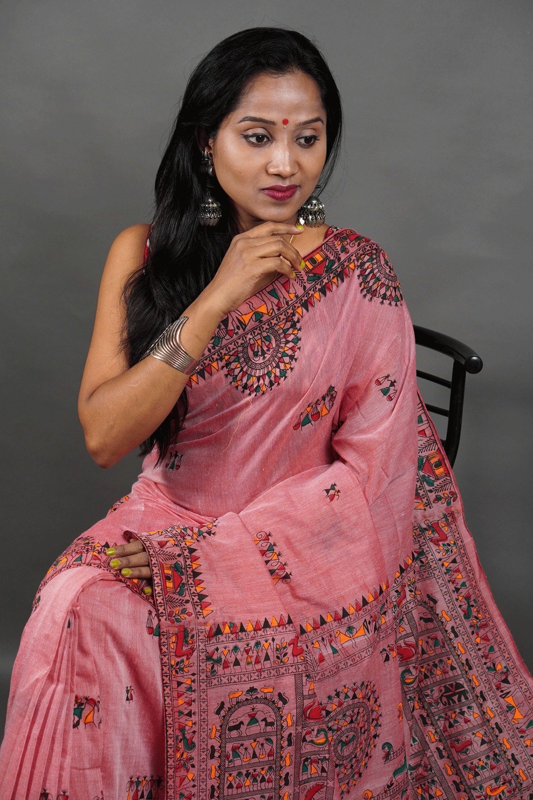 Madhubani Cotton Print Light Pink Soft Saree