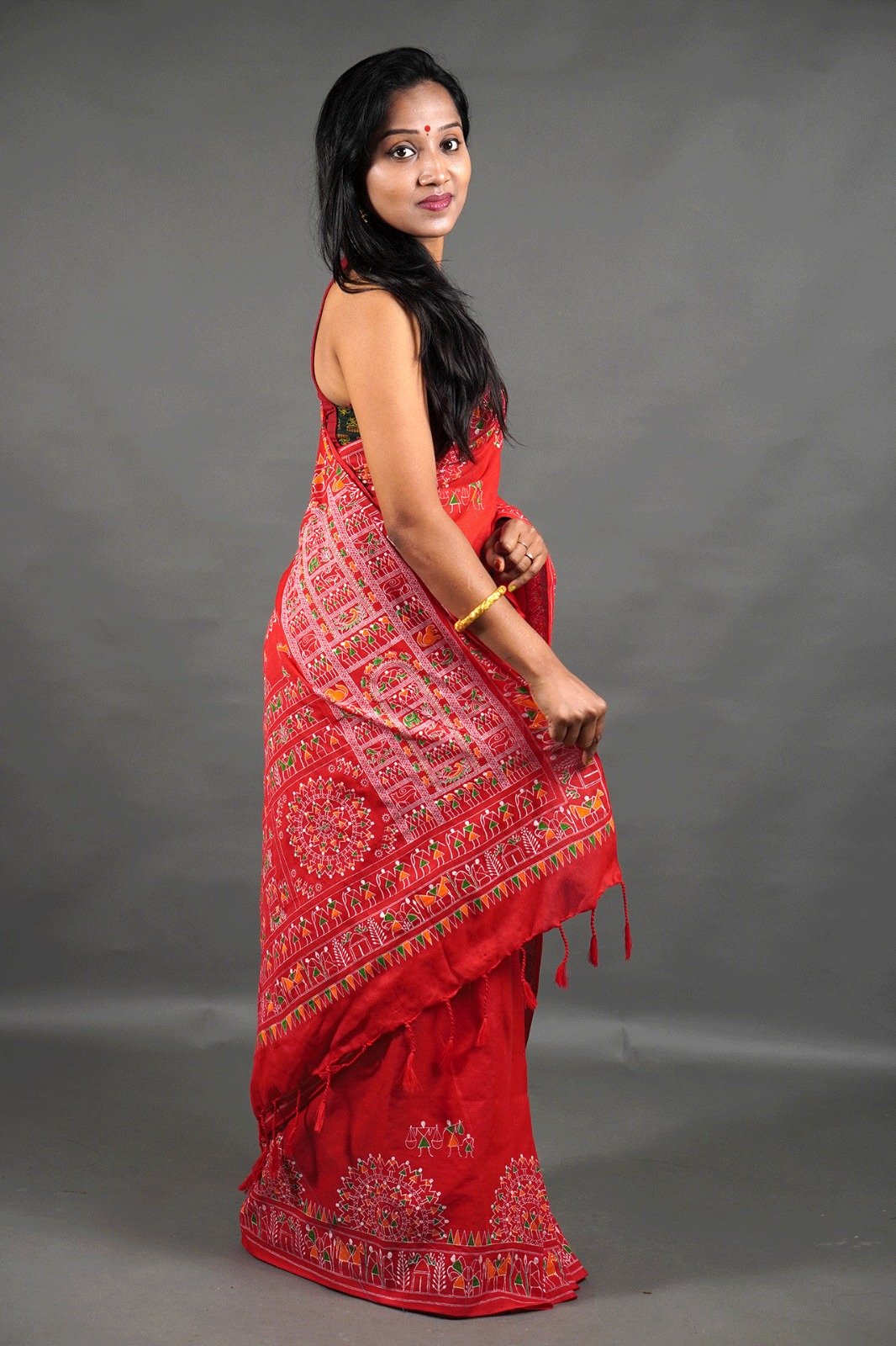 Madhubani Cotton Print Red Soft Saree