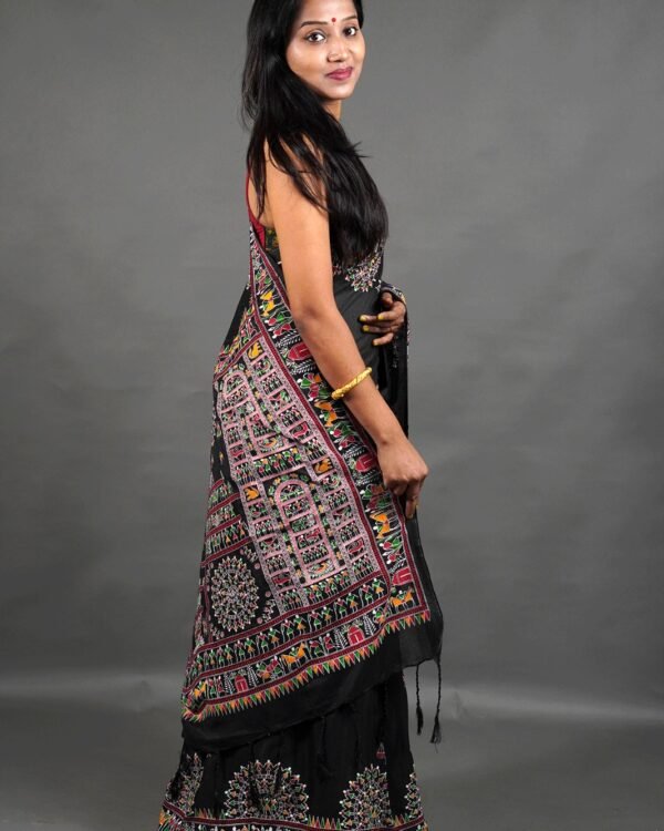 Madhubani Cotton Print Black Soft Saree
