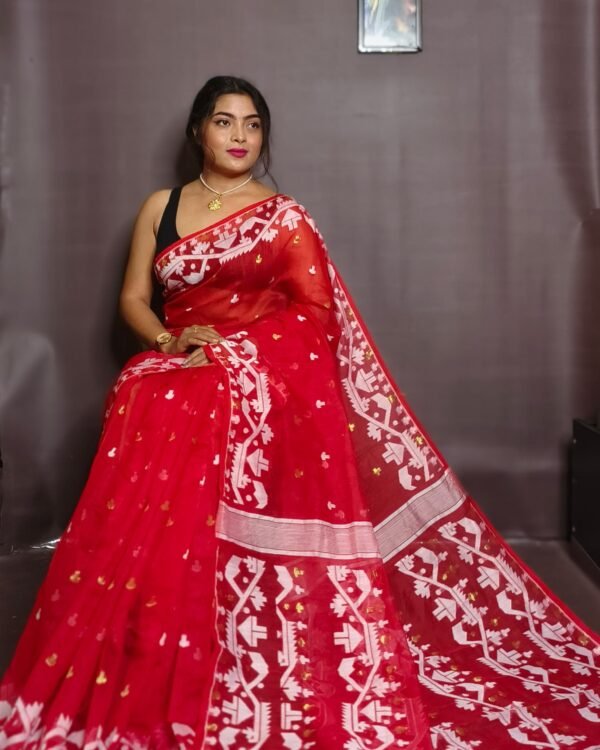 Mahuya Saree Tranding Red Allover Jamdani Saree