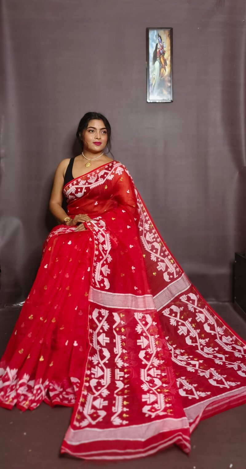 Mahuya Saree Tranding Red Allover Jamdani Saree