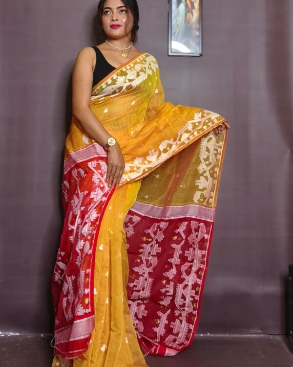 Mahuya Saree Tranding Red yellow Allover Jamdani Saree