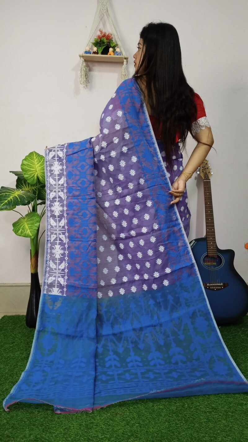 Fulljhuri Soft Purple Jamdani Saree - Image 3