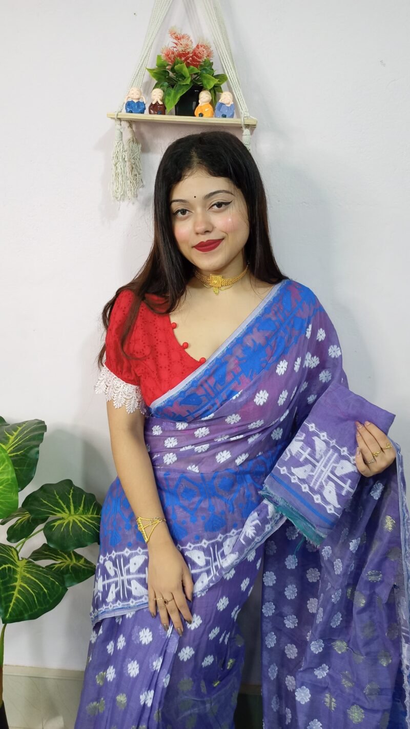 Fulljhuri Soft Purple Jamdani Saree - Image 2