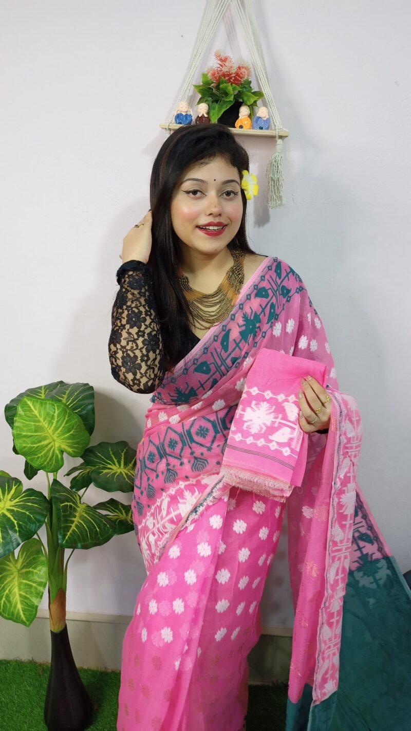 Fulljhuri Soft Pink Jamdani Saree - Image 2
