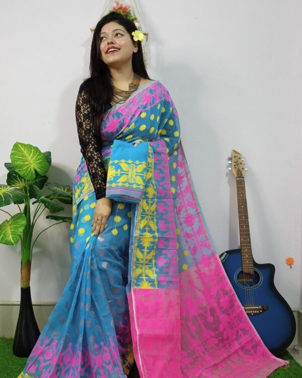 Fulljhuri Soft Sky Blue Jamdani Saree