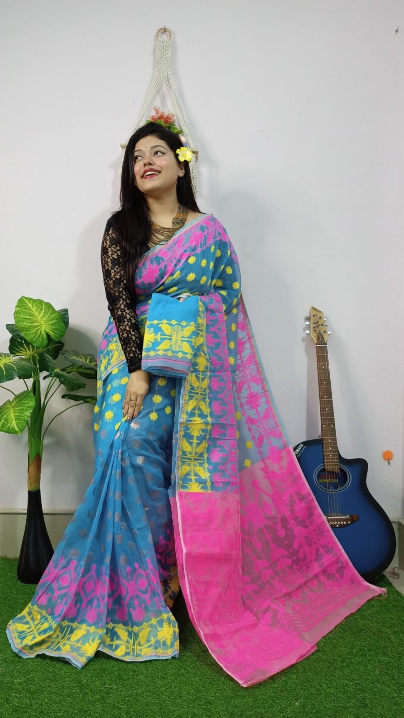 Fulljhuri Soft Sky Blue Jamdani Saree