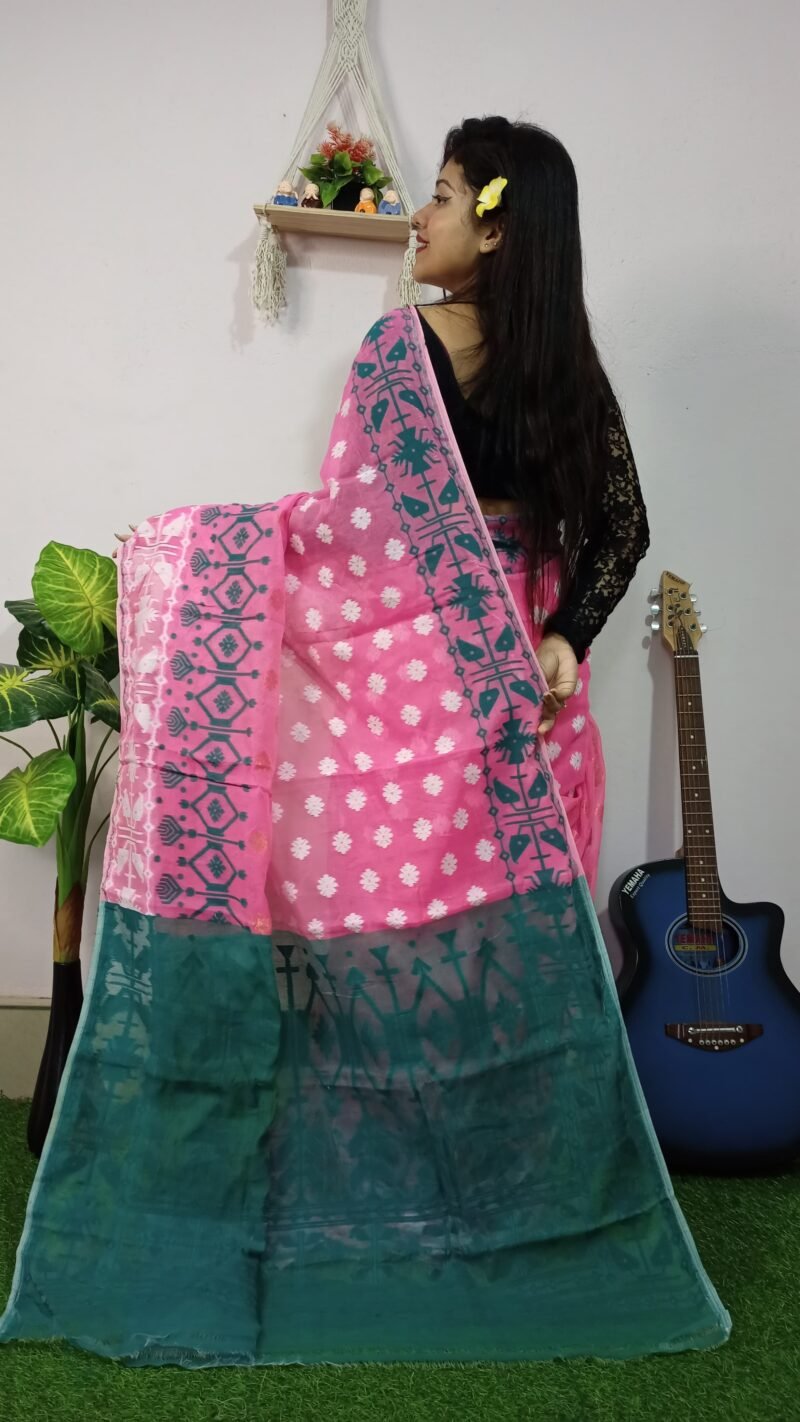 Fulljhuri Soft Pink Jamdani Saree - Image 3