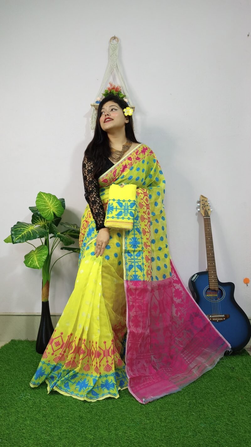 Fulljhuri Soft Lemmon Yellow Jamdani Saree