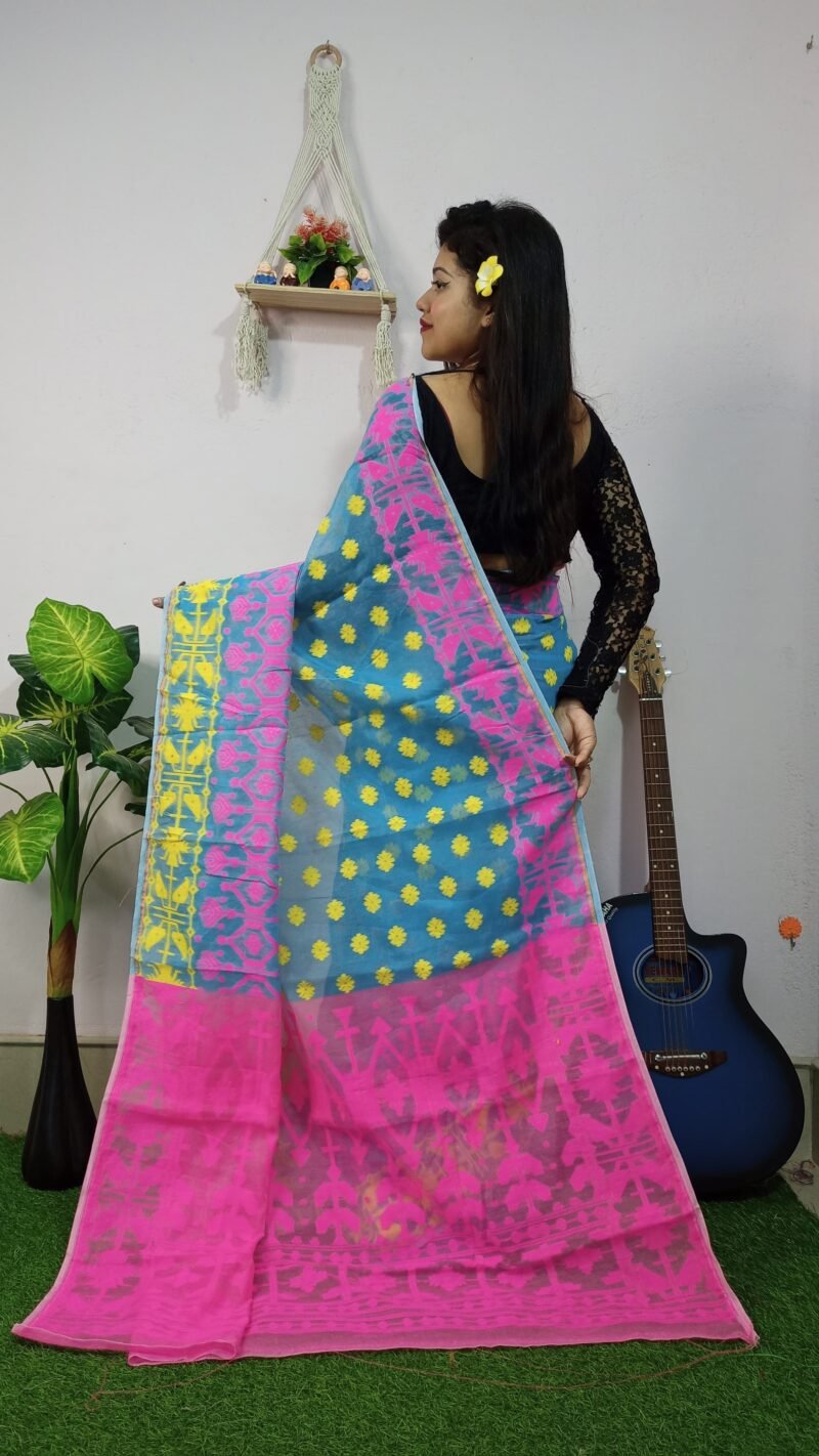 Fulljhuri Soft Deep Green Jamdani Saree - Image 3